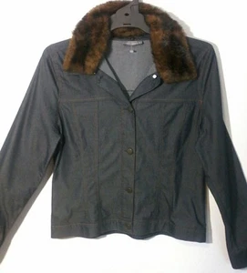 JACQUI E REMOVEABLE FUR TRIM LIGHT DARK BLUE DENIM JACKET SIZE 14 - Picture 1 of 6