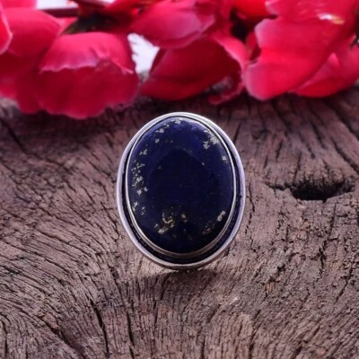 Splendid Lapislazzuli Gemma 925 Argento Sterling Artigianale Anello 17.8cm - Immagine 1 di 4