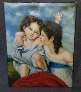 Vintage Impressionist Italien Portrait Gemälde Mutter/Kind Öl auf Leinwand "A. Doren - Bild 1 von 12