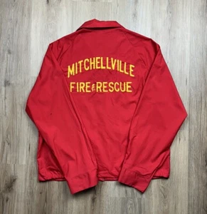 Mitchellville Fire & Rescue Red Chainstitched Vintage Windbreaker Jacket 60s 70s - Picture 1 of 10