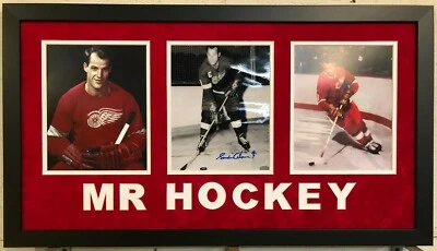 FRAMED SIGNED GORDIE HOWE DETROIT REDWINGS 8x10 PHOTO COLLAGE MM COA - Image 1 of 3