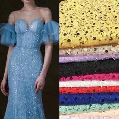 Pearl Sequin Embroidery Mesh Fabric DIY Sewing For Bridal Veil Sash Clothes Wear - Image 1 of 4