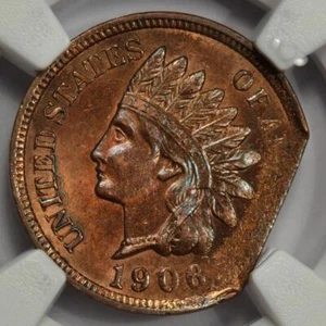 1906 NGC MS62 15% Straight Clip Indian Head Cent Mint Error Rare And Unique - Picture 1 of 4