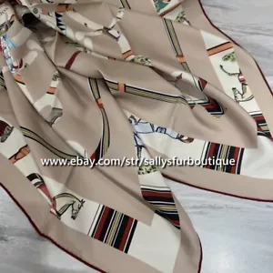 2025 Sallys 18 Momme Sand Washed Twill Silk Scarf Horses Print Square Shawl 35" - Picture 1 of 10