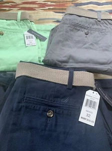 New Mens 32 NAUTICA Belted Above Knee Navy Blue Gray Green Shorts Free Ship! - Picture 1 of 7