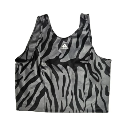 Camiseta sin mangas Adidas Aeroready con estampado de cebra para mujer talla grande gris negra Foto 1 de 4