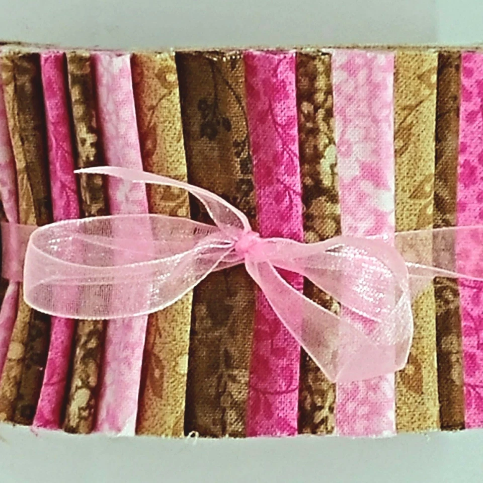 Pink & Brown Fabric Quilting Jelly Roll 20~2.5" Strips Roll Cotton Sewing Craft - Image 1 of 2