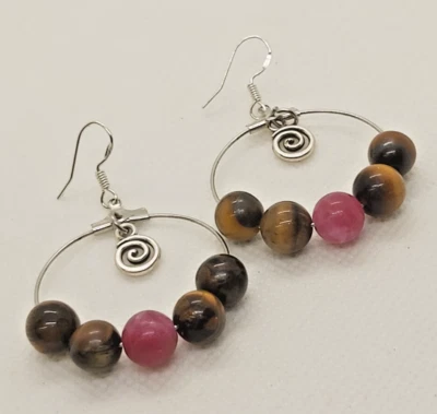 Coven of Chaos Collection: Lilia - Tiger Eye & Tourmaline Hoop Earrings - Image 1 of 3