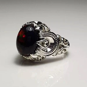 Anillo de plata esterlina piedra ópalo negro fuego etíope natural ópalo calidad AAA - Imagen 1 de 5