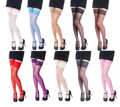 NEW Lace Top 20 Denier Sheer Hold Ups Stockings 17 Various Colours- Sizes S-XL - Image 1 of 2