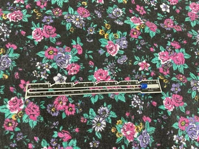 Vintage Black Fabric With Pink Green Purple Florals  Jersey Knit 62x54" - Image 1 of 4