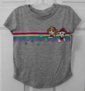 Girl's T-Shirt PAW PATROL Gray Skye Marshall Rainbow Stripes Clover Size 4T NWT! - Picture 1 of 5