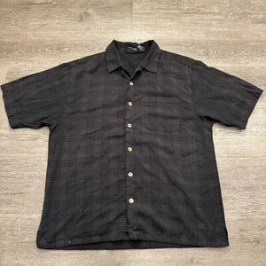 Vintage Op Sport Shirt Mens Large Black Plaid Camp Casual Short Sleeve Rayon - Picture 1 of 8