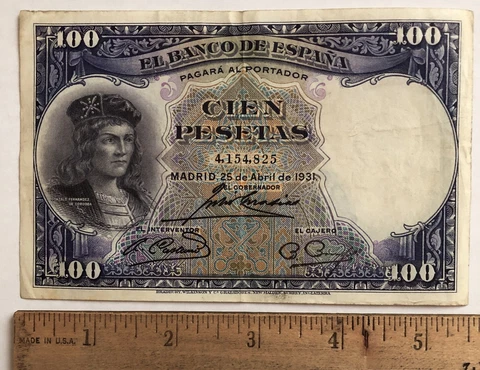 1931 Spain 100 Pesetas Banknote - 	P# 83 Cover