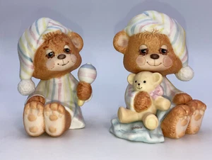Two Vtg 1982 Enesco Teddy Beddy Bear Porcelain  Figurines Nursery Decor Adorable - Picture 1 of 12
