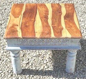 CARVED RECLAIMED LIGHTLY DISTRESSED SOLID ROSEWOOD COMPACT COFFEE TABLE GREY F&B - Picture 1 of 4