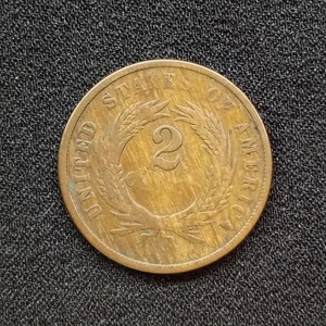 WOODY 1864 2 Cent Copper Coin Dbl Error Improper Alloy Mix and  Tilted Planchet - Picture 1 of 6