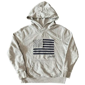 Polo Ralph Lauren Kids Size S 8 Heather Gray Navy Blue Embroidered Flag Hoodie - Picture 1 of 4