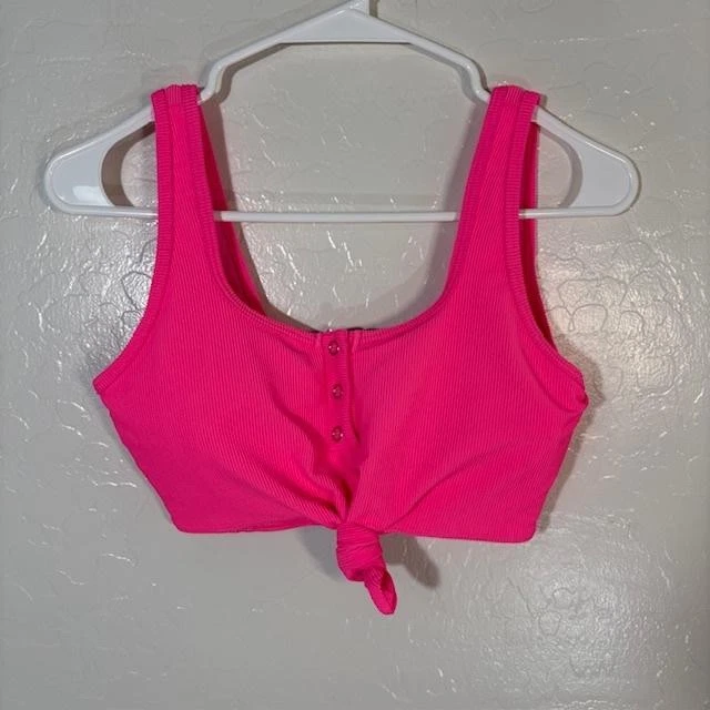 Bombshell Sportswear Sports Bra Womens Medium Pink Ribbed Tie Front Made USA - Image 1 of 4
