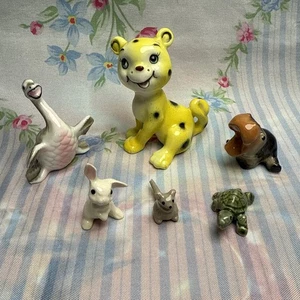 Lote de estatuillas de animales de cerámica vintage - leopardo, ganso, hipopótamo, ratón y tortuga - Imagen 1 de 3