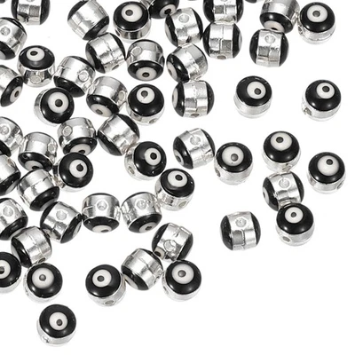 6mm Emaille-Perle mit bösem Blick,100Stk versilberter türkischer Schwarz - Bild 1 von 4