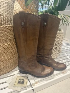 Frye Melissa button fawn leather boots sz 7.5B made in Mexico EUC - Picture 1 of 12