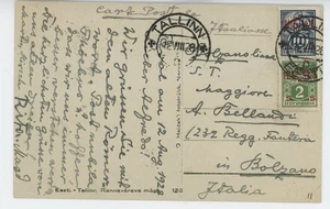 SUPERB 1928 ESTONIA-TALLIN TO ITALY MULTIPLE STAMPS 12M FOREIGN RATE POSTAL CARD - Picture 1 of 2
