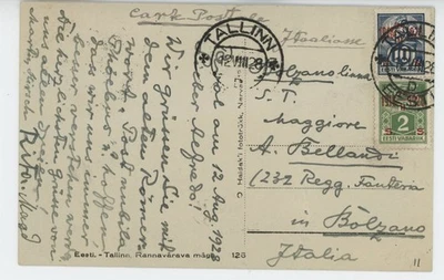 SUPERB 1928 ESTONIA-TALLIN TO ITALY MULTIPLE STAMPS 12M FOREIGN RATE POSTAL CARD - Image 1 of 2