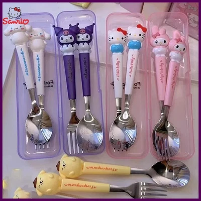 Vajilla para niños Sanrio Hello Kitty Melody Kuromi vajilla con mango de silicona Foto 1 de 4