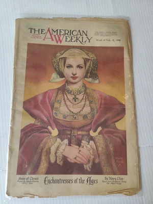 1948 FEB 15 AMERICAN WEEKLY MAGAZINE-MERLE OBERON ANNE OF CLEVES COVER complete - Image 1 of 3