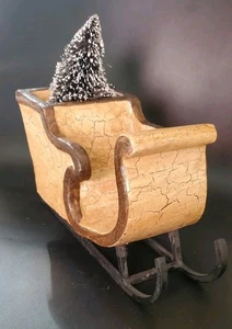 Dept 56 Crackle Finish Large Santas Sleigh With Bottlebrush Christmas Tree - Picture 1 of 8