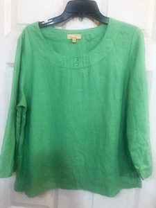 Choices 100% Linen Casual Top Green 2 Button Pullover Round Neck Blouse Size M - Picture 1 of 4
