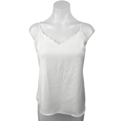J.Crew White Silk Satin Scalloped V-neck Spaghetti Cami Camisole Tank Top Size 0 - Image 1 of 4