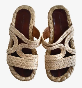 ROBERT CLERGERIE *AURA* Sandali donna slide in rafia naturale EUR-38,5 US-8 - Foto 1 di 12