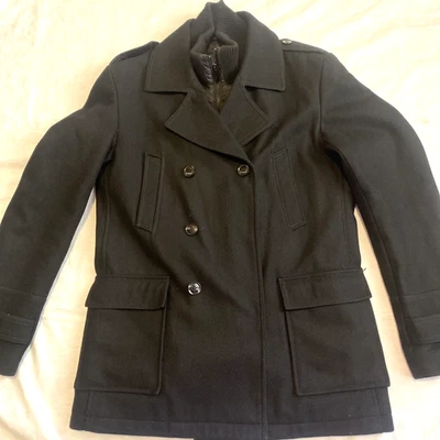 ZARA MAN Wool Blend DOUBLE COLLAR OVER COAT Jacket Sz XL  Lined 32" Long Black - Image 1 of 4