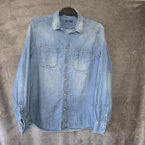 Replay Shirt Mens Extra Large Blue Denim FC Barcelona Collaboration Long Sleeve - Picture 1 of 15