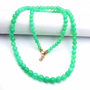 Chrysoprase Necklace 16 Inch Length 925 Silver Gold Plated Lock 4-7 MM Beads - Picture 1 of 9