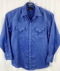 Plains Western Wear Pearl Snap Western Shirt Mens Lg Blue Plaid Long Sleeve - Picture 1 of 6