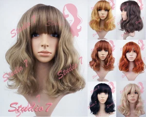 (R)Wavy Shoulder Length with Fringe Blonde Brown Black Synthetic Wig-Studio7-UK - Picture 1 of 45