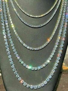 Tennis Chain Real SOLID 925 Sterling Silver Single Row Diamond Necklace