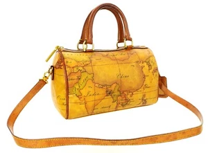 Vintage ALVIERO MARTINI 1A CLASSE Geo Map Boston Tote Crossbody Bag Italy - Picture 1 of 9