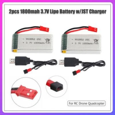 2PCS 3.7V 1800mah 25C JST Plug Lipo Battery +USB Charger For RC Quadcopter Drone - Image 1 of 4