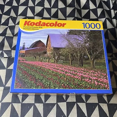 Kodacolor 1000 Piece Jigsaw Puzzle Tulip Town Mount Vernon Barn Flowers New NOS - Image 1 of 4
