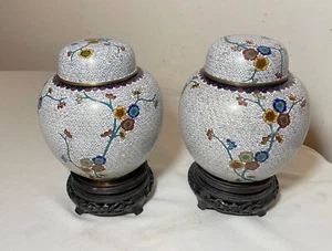 pair high quality antique handmade Chinese enamel bronze cloisonné ginger jars - Picture 1 of 14
