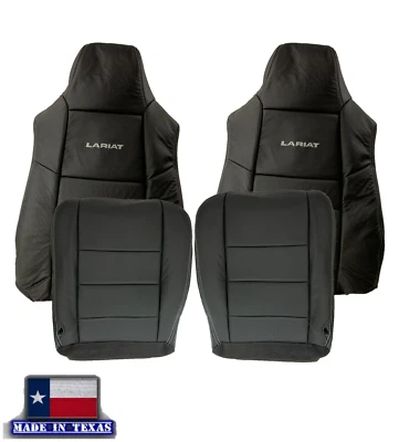 Capas de assento de couro preto 2003 2004 2005 2006 para Ford F250 F350 Lariat Crew Cab - Imagem 1 de 4