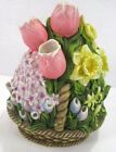Party Lite Porcelain Flower Basket Tealight Votive Candleholder 7.5x4 Daffodils