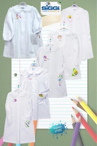 Apron Baby Girl White Embroidered for School Upwards And Elementary Siggi - Picture 1 of 64