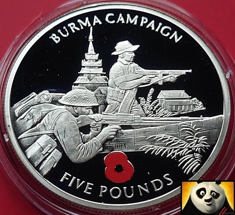 2005 GIBRALTAR £5 Five Pound Burma Campaign Silver Proof Poppy Coin Cover