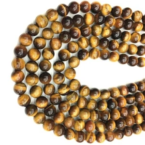 7-8MM Natural Yellow Tiger's Eye Smooth Round Gemstone Healing Beads 12" Strand - Picture 1 of 12