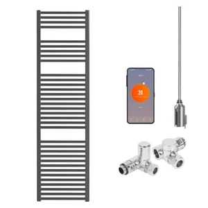 Bray Dual Fuel Wifi Electric Heated Towel Rail Bathroom Radiator + Timer, Black - Picture 1 of 13